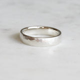 Wide Hammered Ring/ White Gold