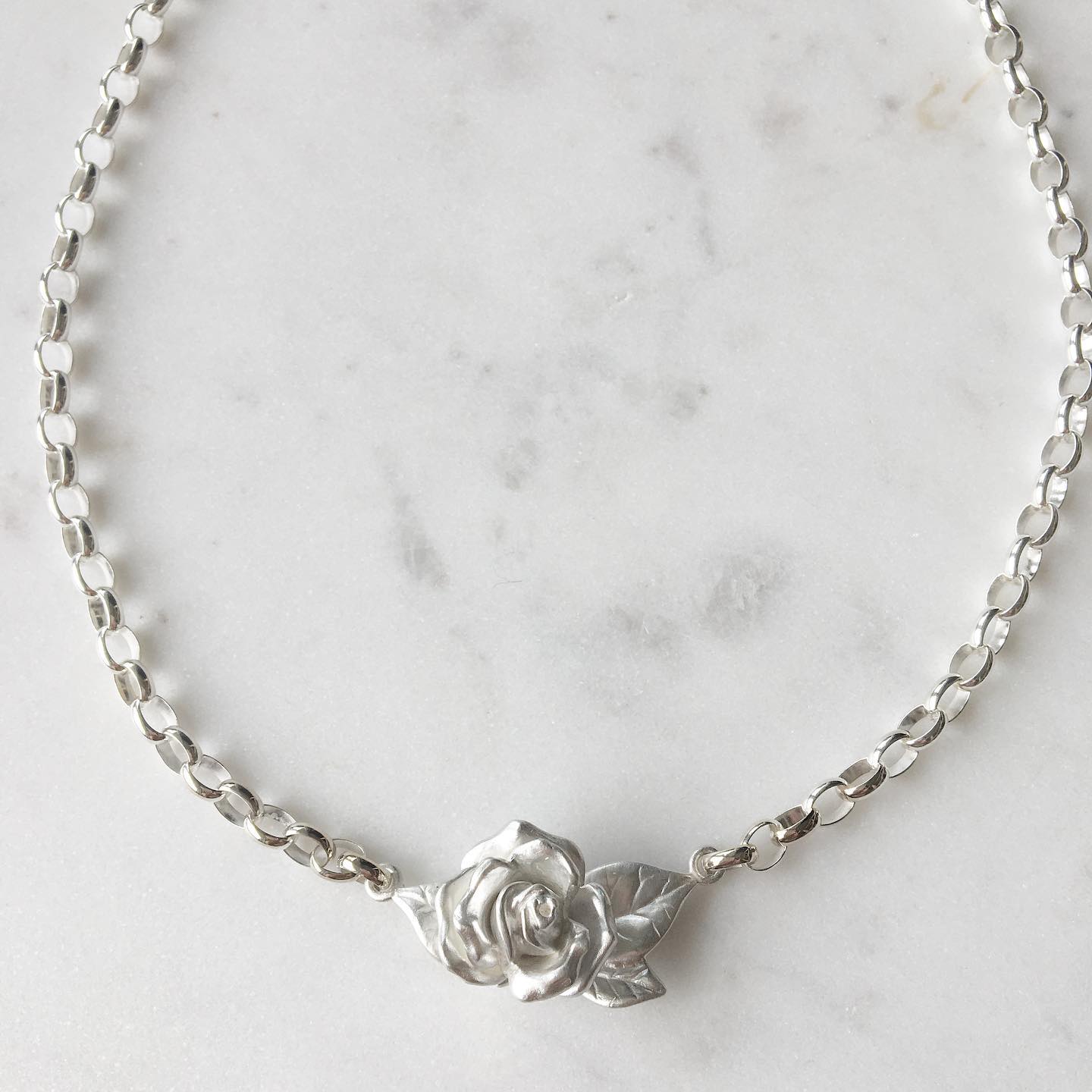 silver rose necklace
