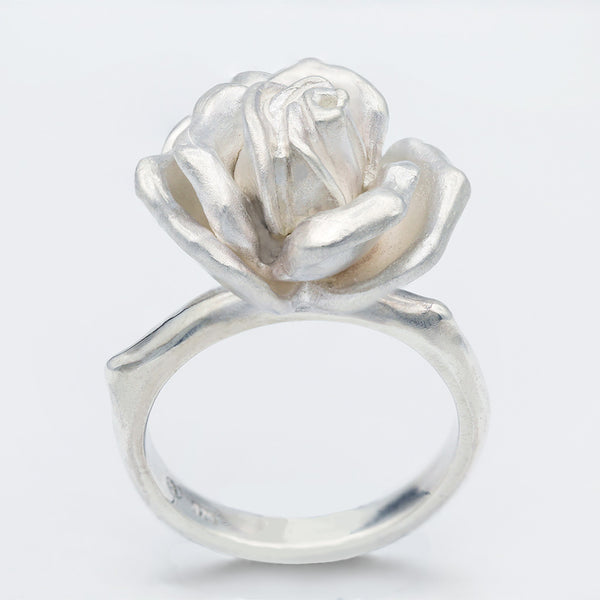 big rose ring in silver