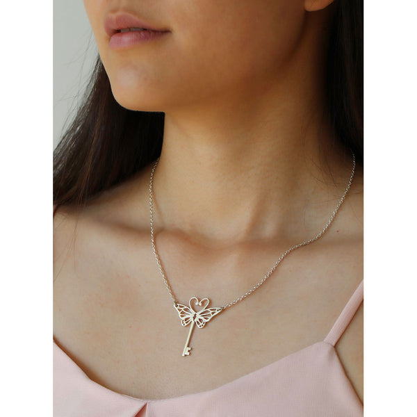 butterfly key necklace in silver