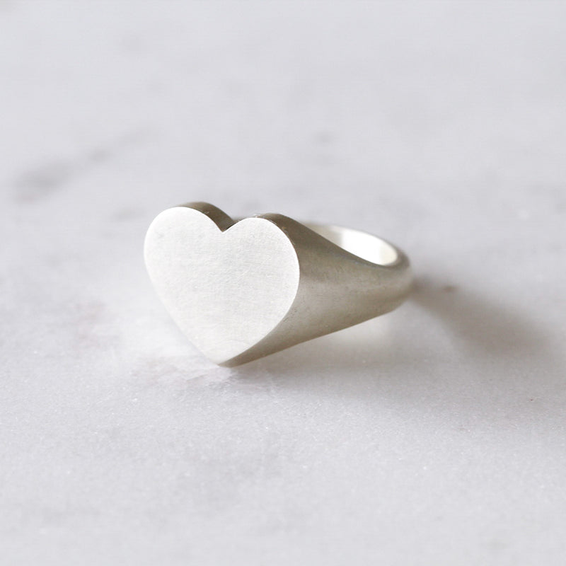 heart signet ring silver
