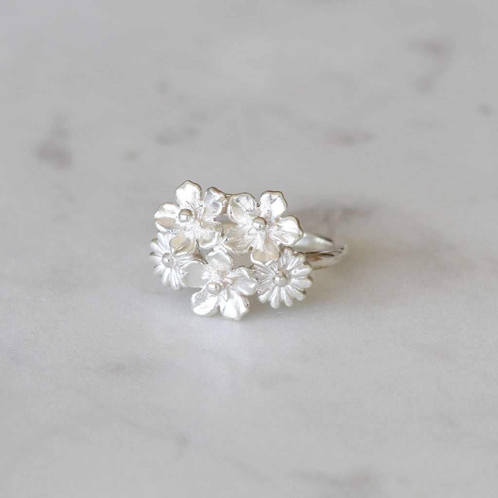 silver flower bouquet ring
