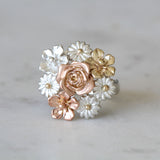 big flower bouquet ring in mixed metal