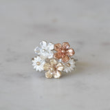 small flower bouquet ring in rose gold, gold and silver