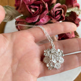 flower bouquet necklace silver