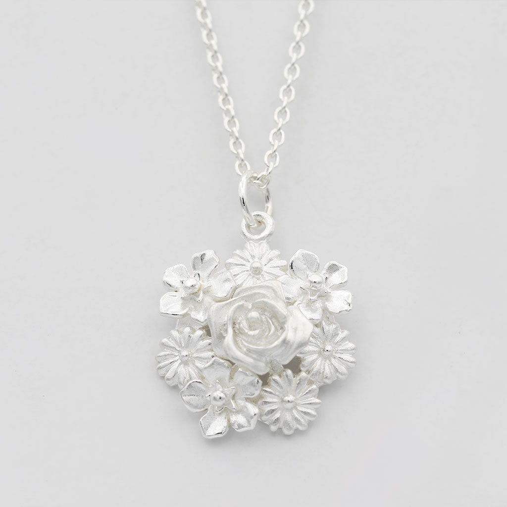 silver flower bouquet necklace