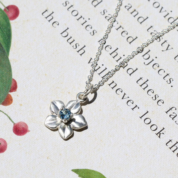 forget me not necklace aquamarine sterling silver