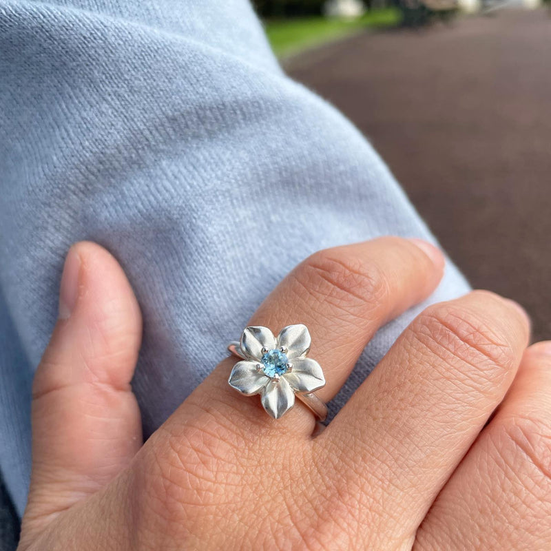 forget me not ring aquamarine silver