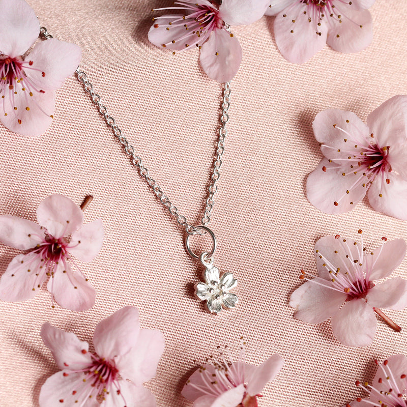 cherry blossom necklace in silver
