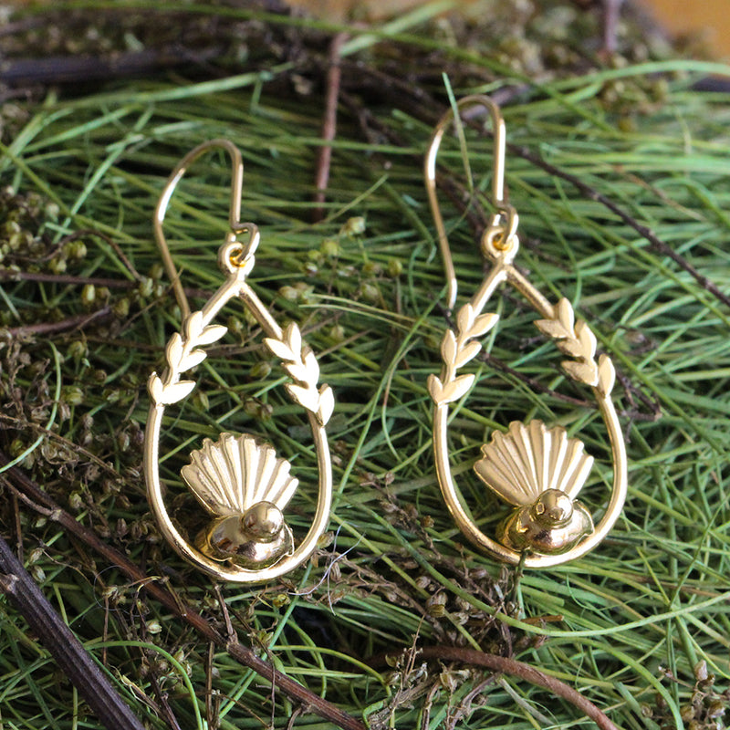 fantail bird earrings gold