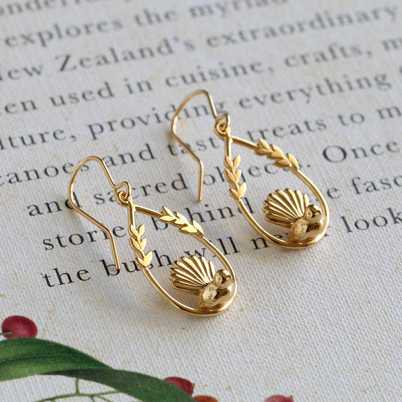 fantail earrings gold plated silver