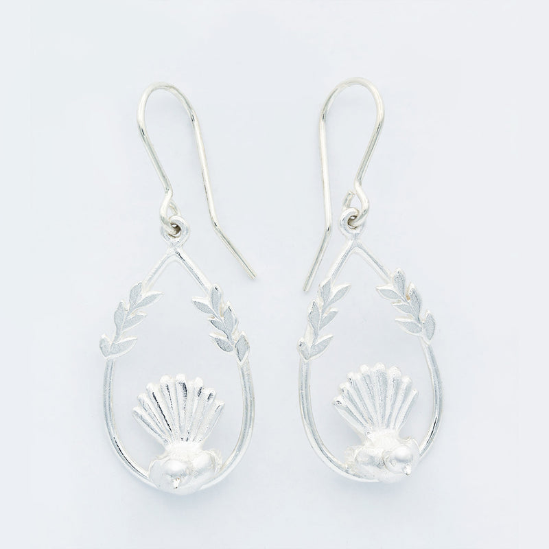 fantail bird earrings silver