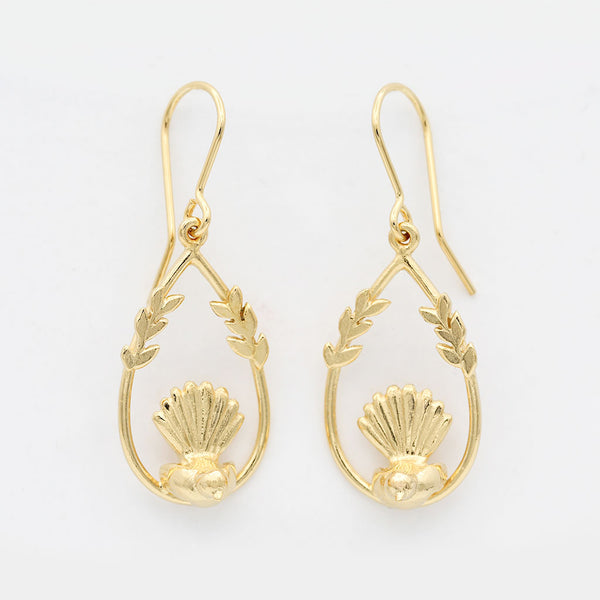 fantail bird earrings gold plated