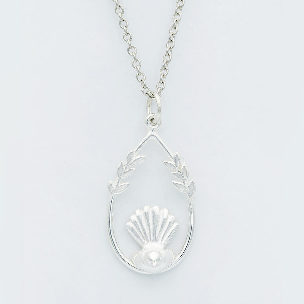 fantail bird necklace in sterling silver