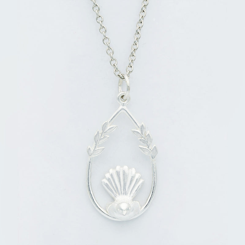 fantail bird necklace in sterling silver