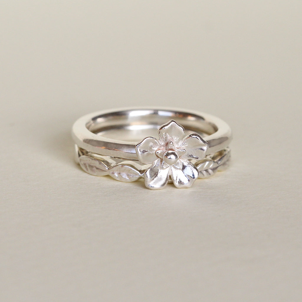 forget me not flower ring and leaf ring