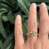 forget me not flower ring and leaf ring in gold