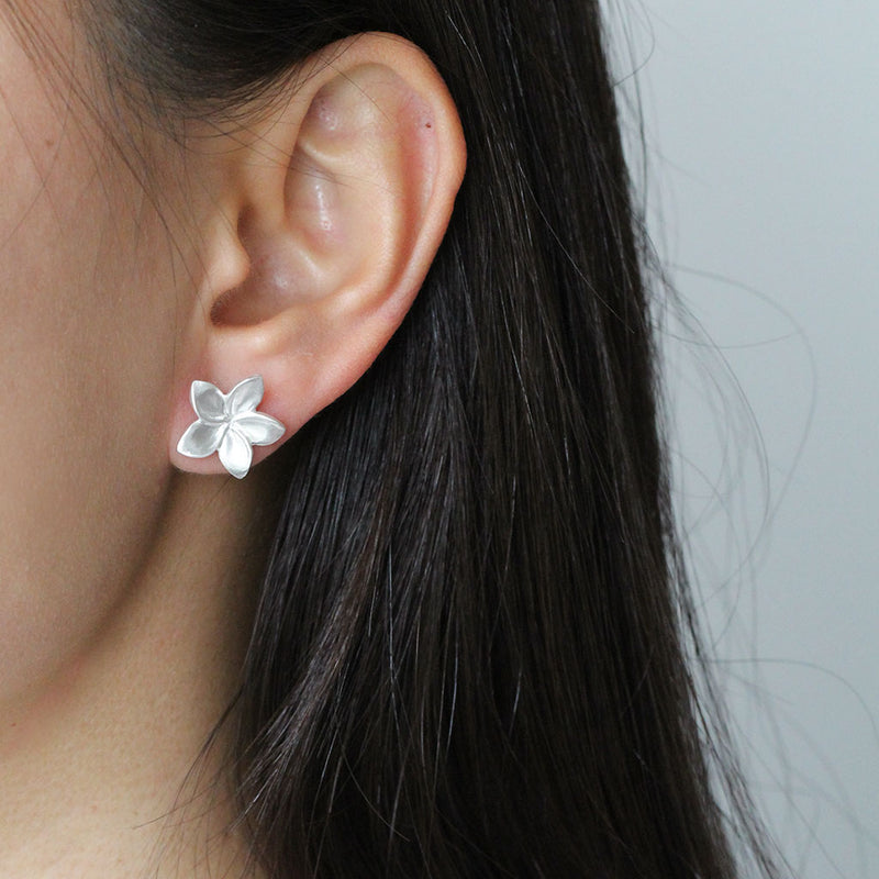 frangipani earrings in sterling silver
