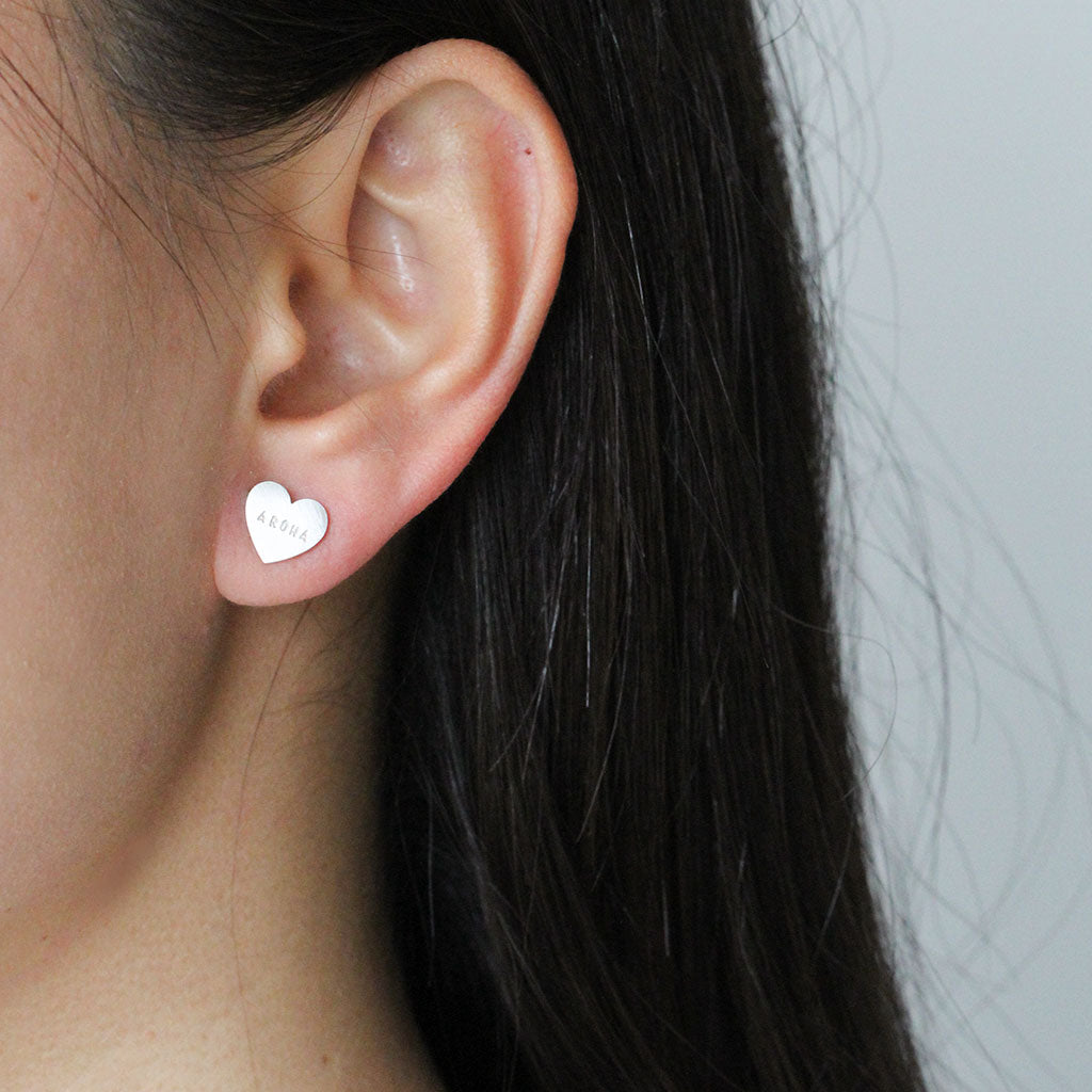 aroha heart stud earrings silver