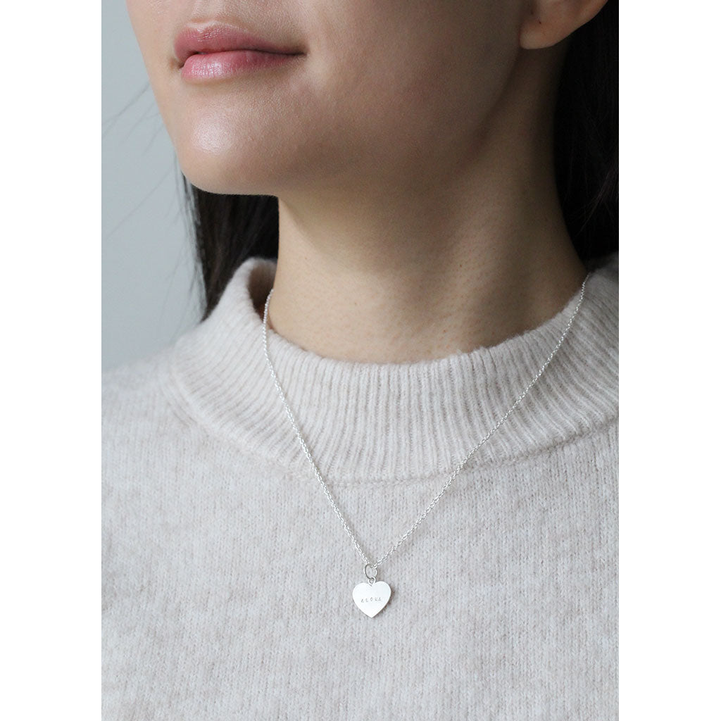aroha stamped heart necklace in silver