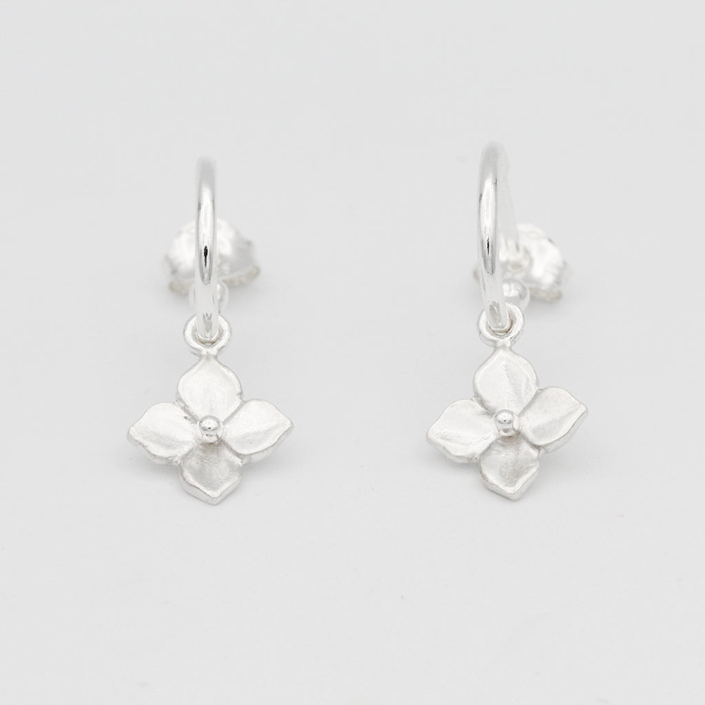 hydrangea hoop earrings silver