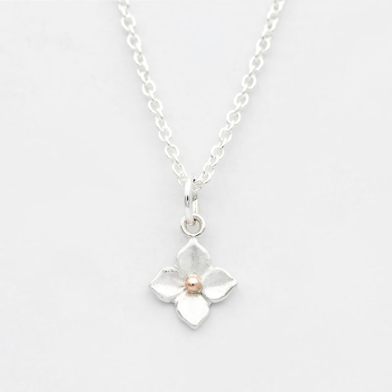 hydrangea necklace in rose gold and silver