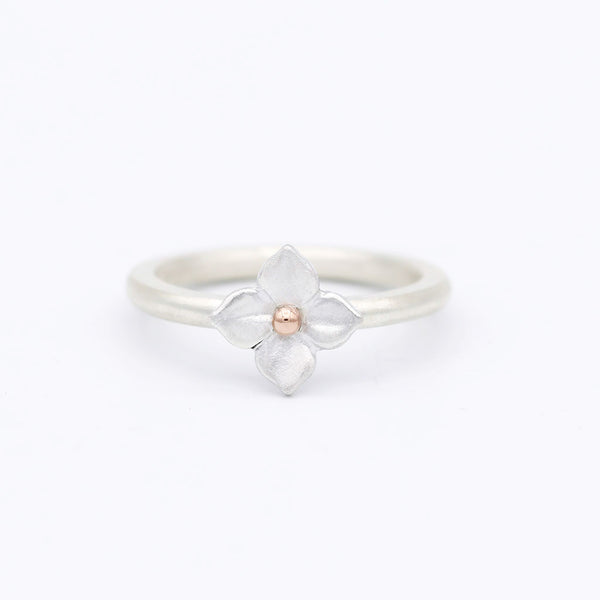 hydrangea ring in silver and rose gold