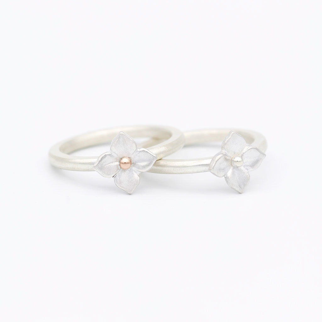 hydrangea ring in rose gold and silver