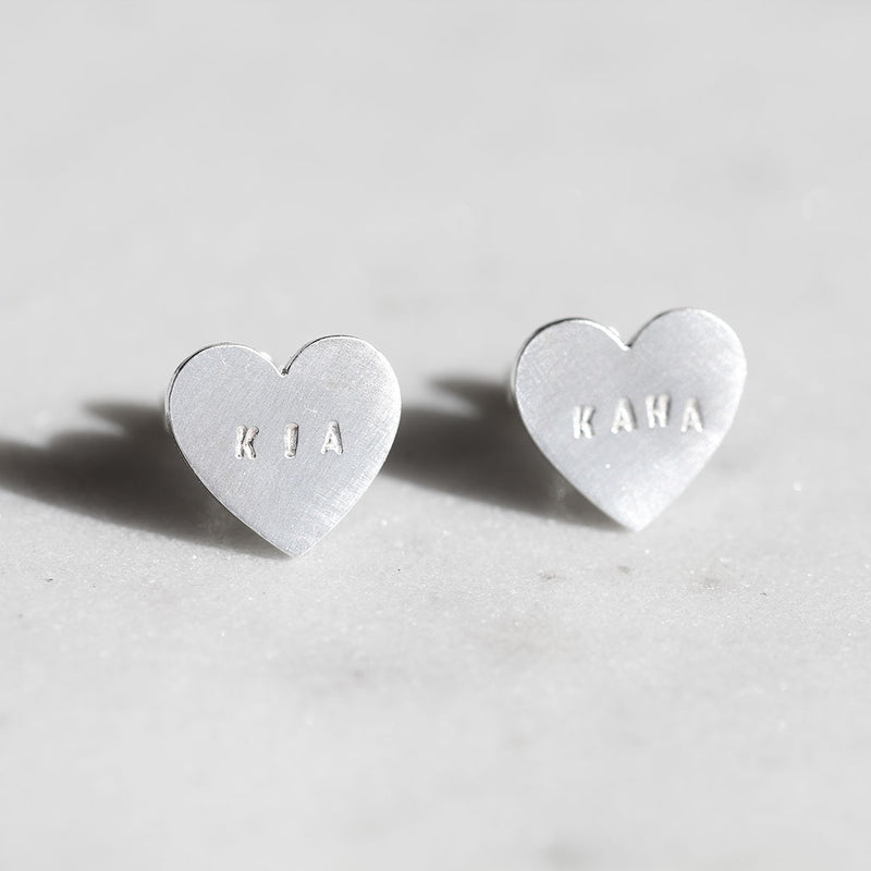 Kia Kaha heart earrings silver