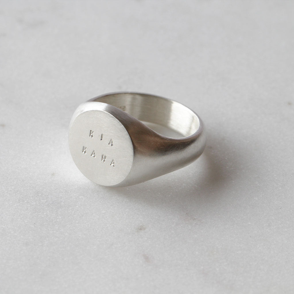 kia kaha stamped signet ring silver