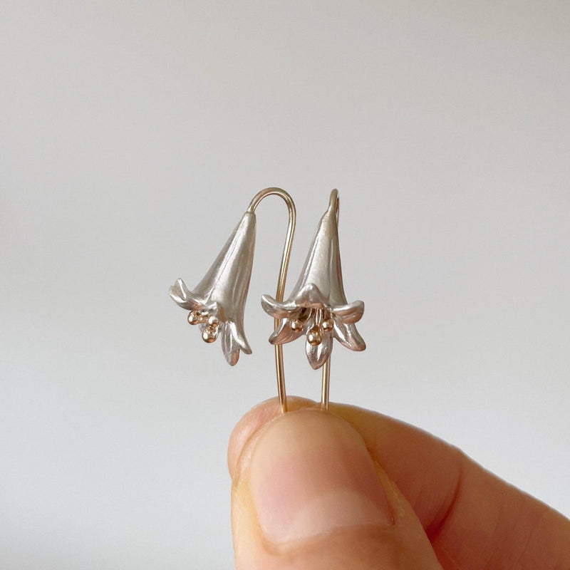 lily earrings in gold and sterling silver