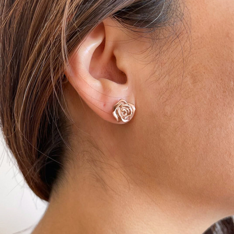rose earrings in rose gold