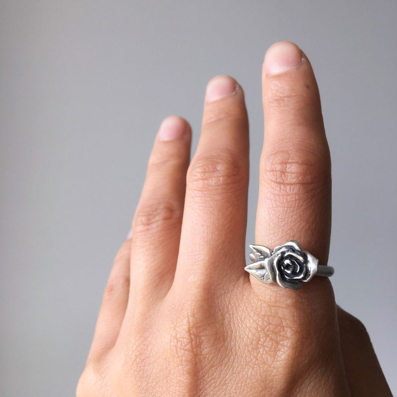 rose ring in blackened silver