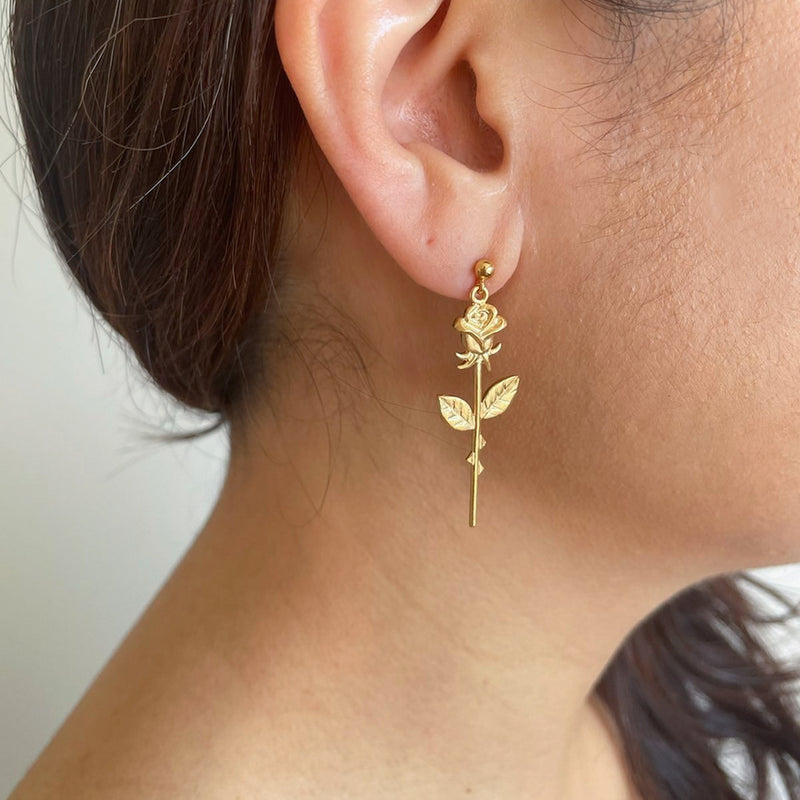rose drop earrings gold plated silver