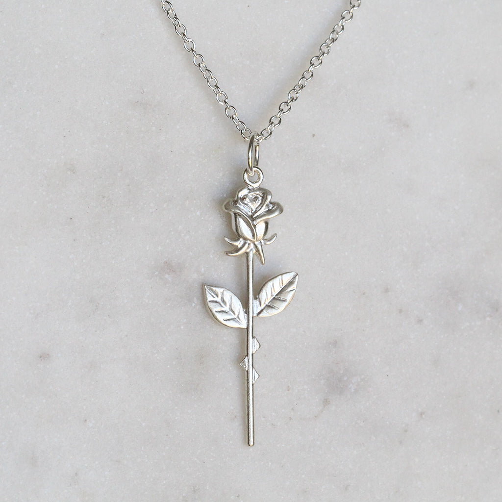 rose necklace in sterling silver