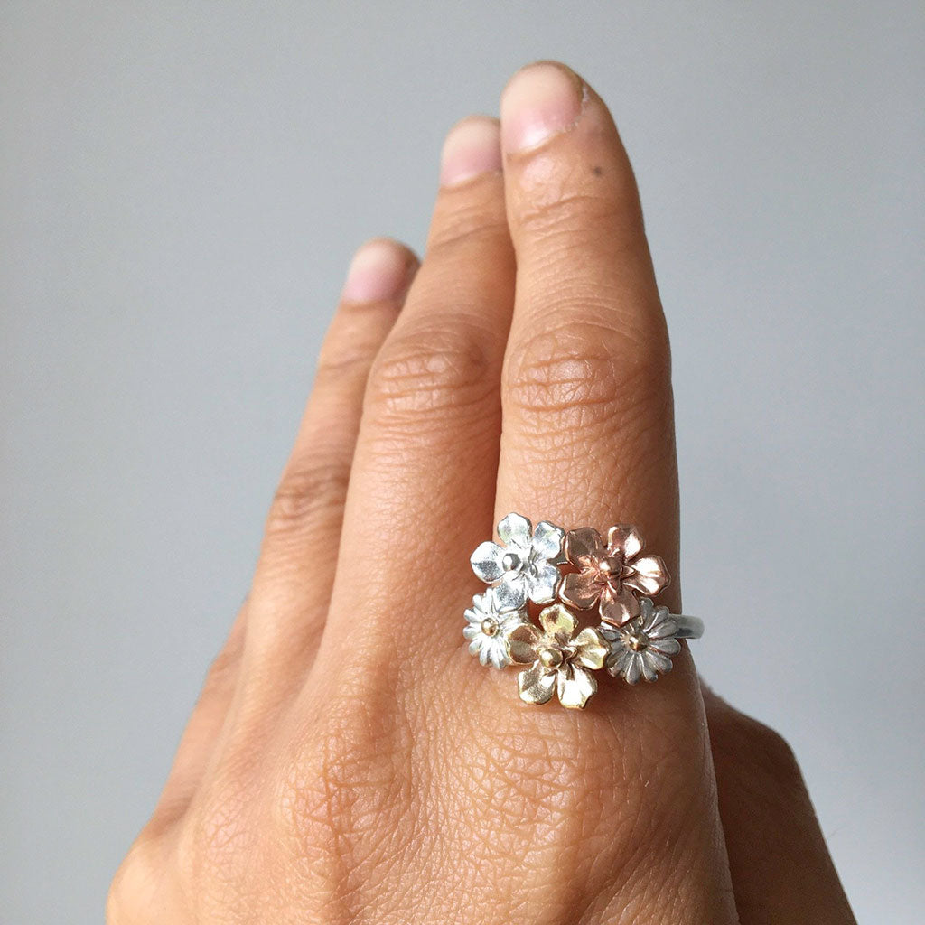 flower bouquet ring in mixed metal
