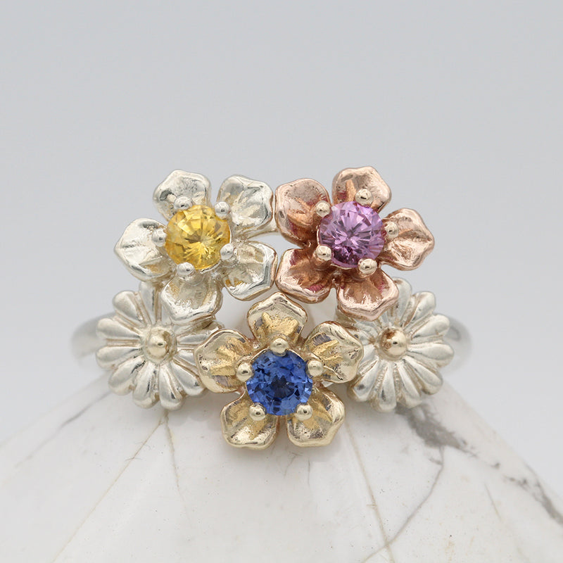 sapphire flower bouquet engagement ring