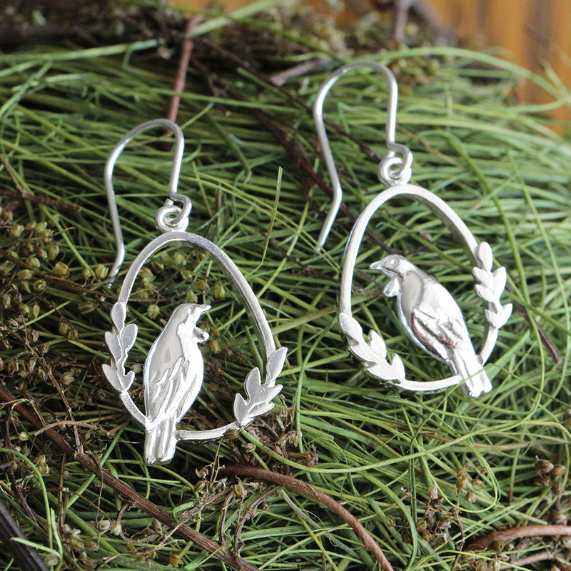 tui bird earrings sterling silver