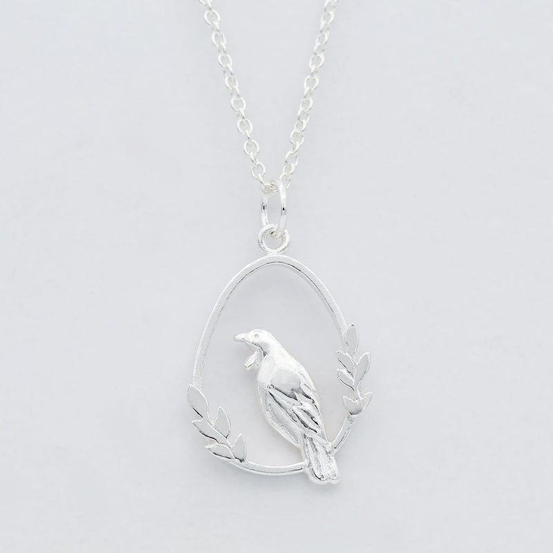 Tui bird necklace silver